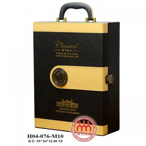 Hộp Da Đôi Cao Cấp Viền Vàng Có Logo - D05 + 3 Phụ Kiện